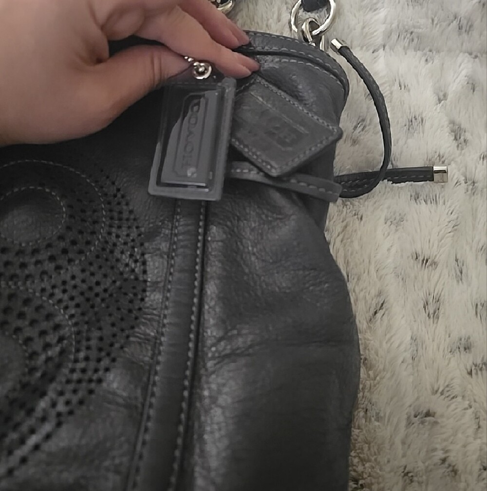 Black Coach Women's Leather Tote Bag with Perforated Detail - Picture 6 of 11